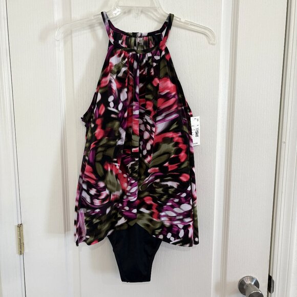 Magicsuit by Miraclesuit Aubrey Flutter Swimsuit 1-PC Black Multi Size 12 NEW